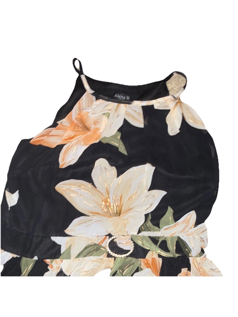 Women’s Black Floral Maxi Dress with Peach & Cream Blooms - Picture 3 of 5